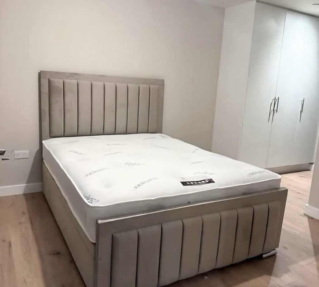 Mink velvet Bumper Panel Bed frame with pocket sprung mattress