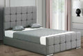 Grey velvet Cube Bed with square-tufted headboard and footboard