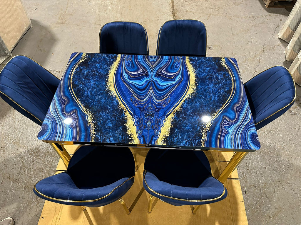 Blue Gold marble-effect dining table (table only) from Kensley Home