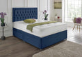 Navy blue Divan Bed with chesterfield headboard and two storage drawers
