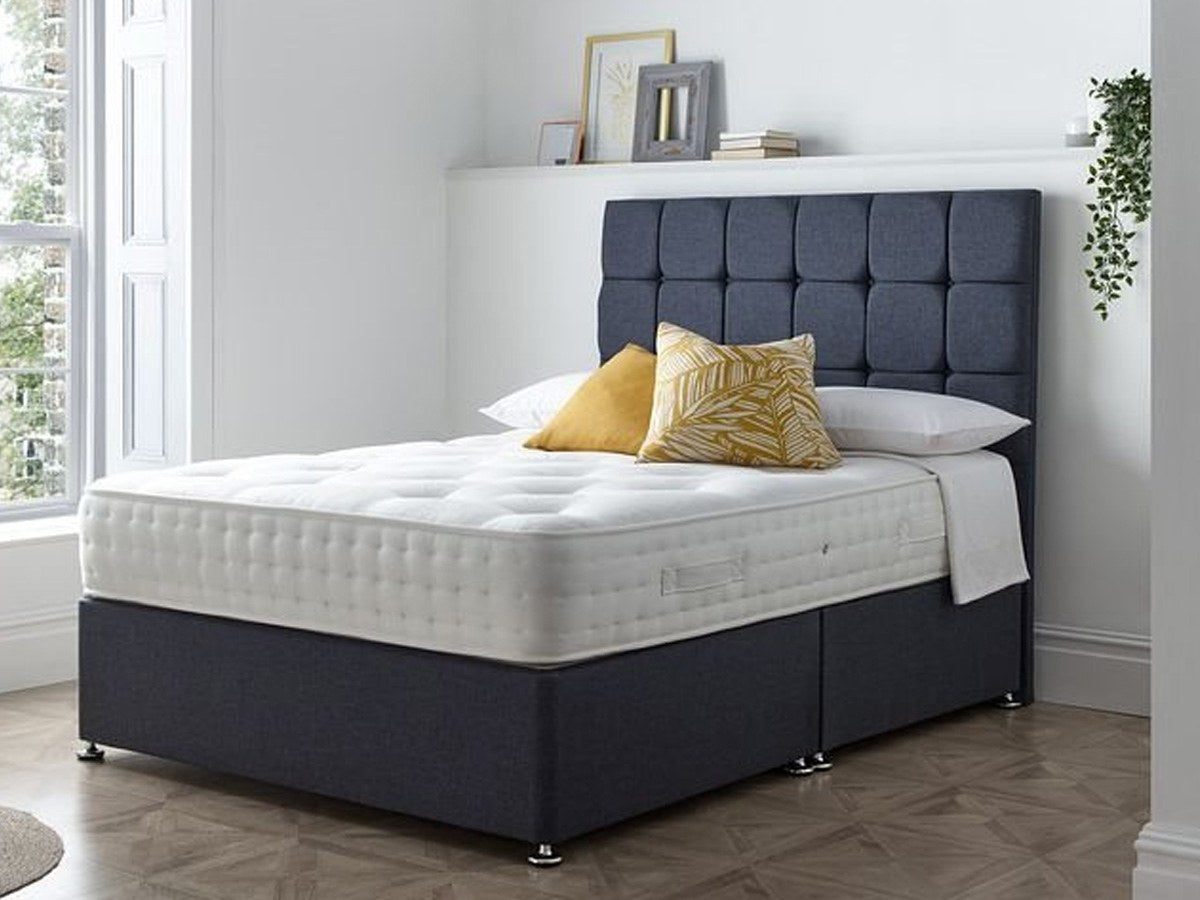 Navy Divan Bed with cube headboard