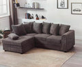 Charcoal jumbo cord Dylan corner sofa with scatter-back cushions in a living room