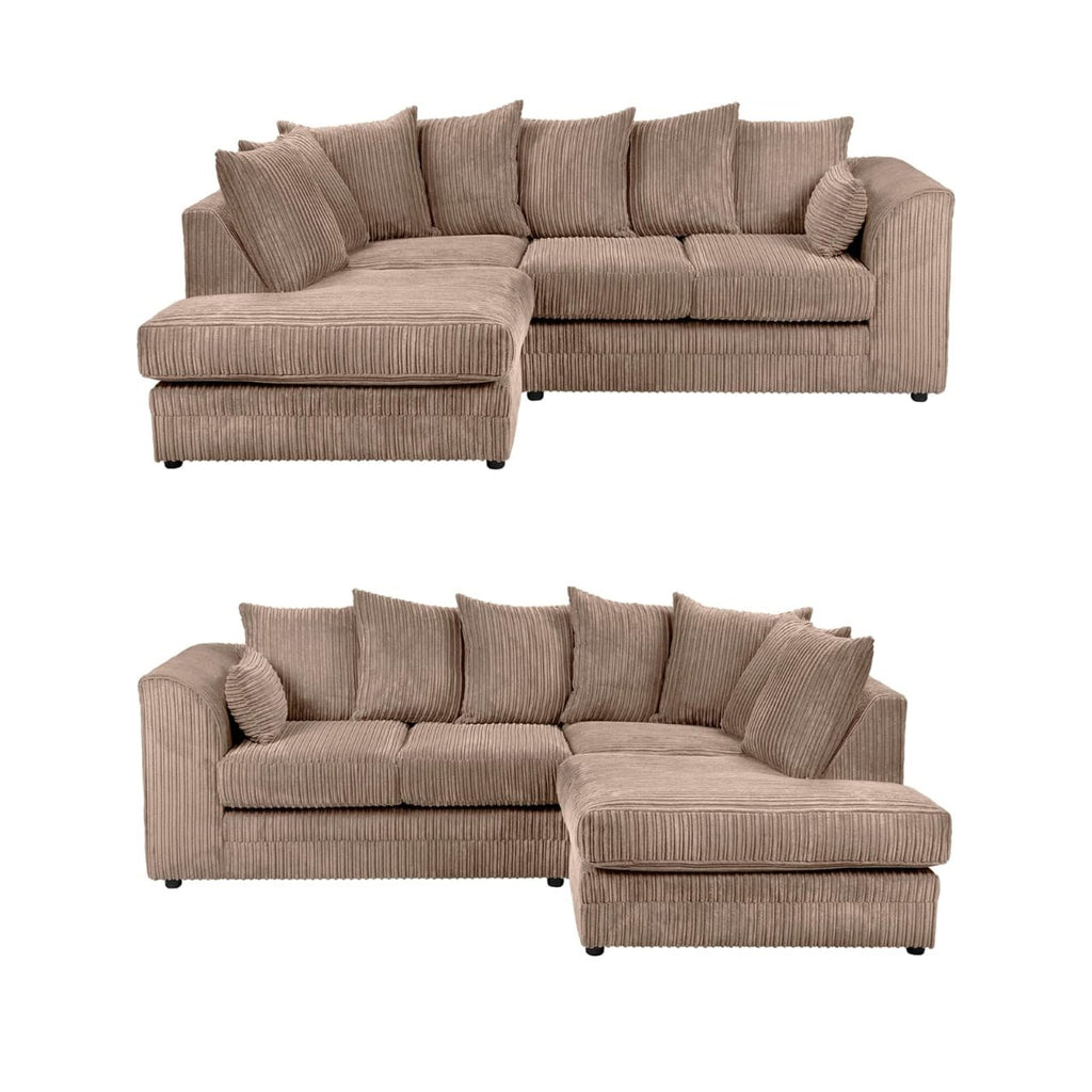 Mocha jumbo cord Dylan corner sofa, left and right hand options