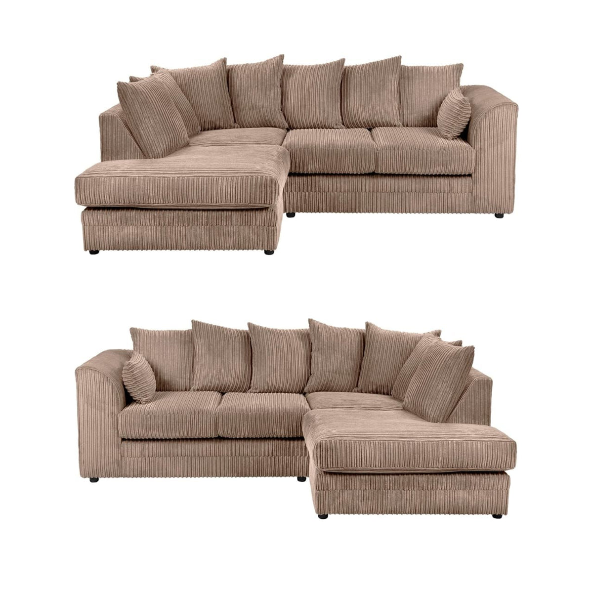 Mocha jumbo cord Dylan corner sofa, left and right hand options