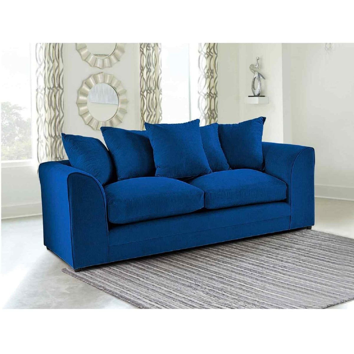 Royal blue plush velvet Dylan 3 seater sofa
