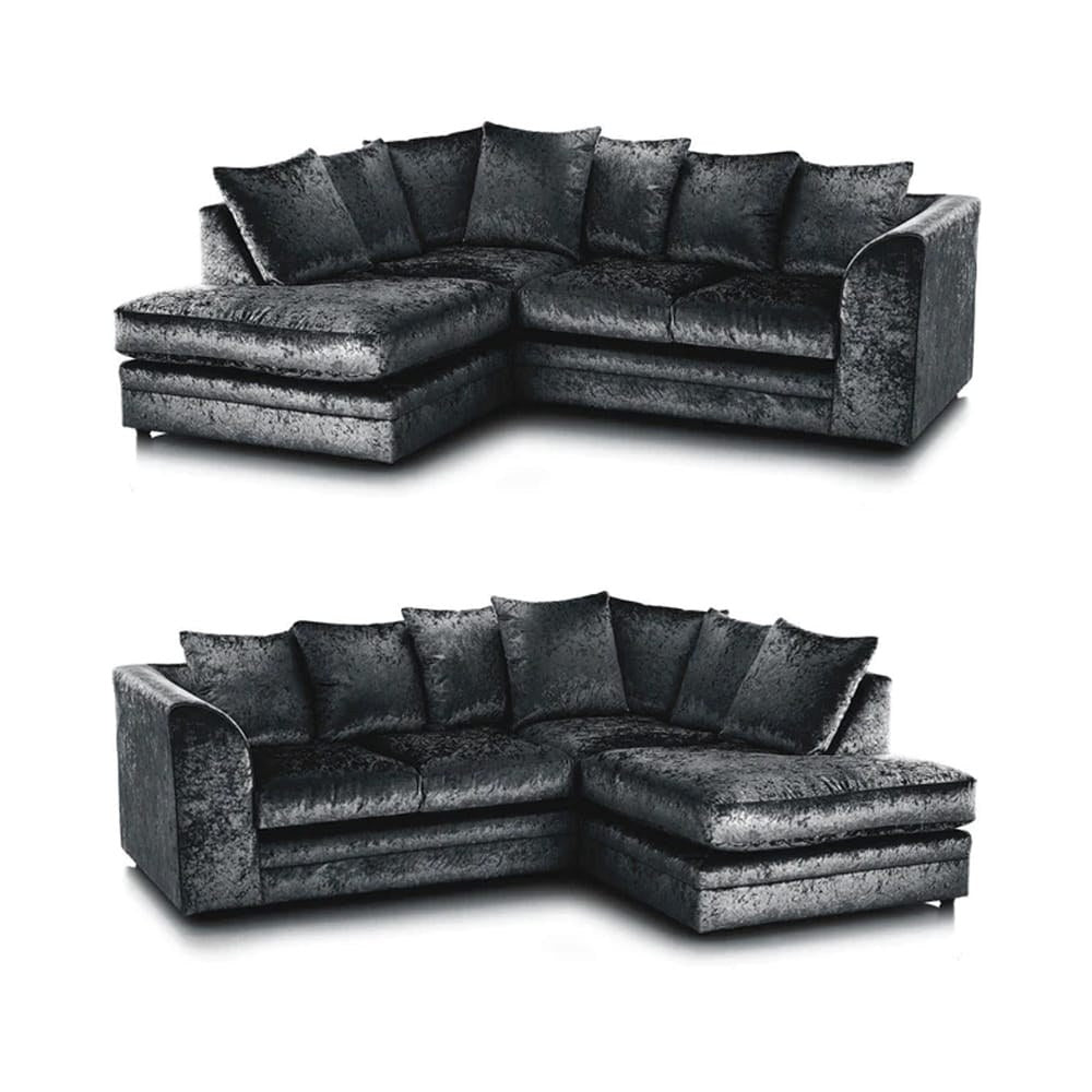 Black crushed velvet Dylan corner sofa, left and right hand options