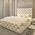 Cream chesterfield Florida Bed with tall diamond-buttoned headboard and footboard