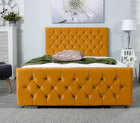 Mustard velvet Florida Bed with chesterfield headboard