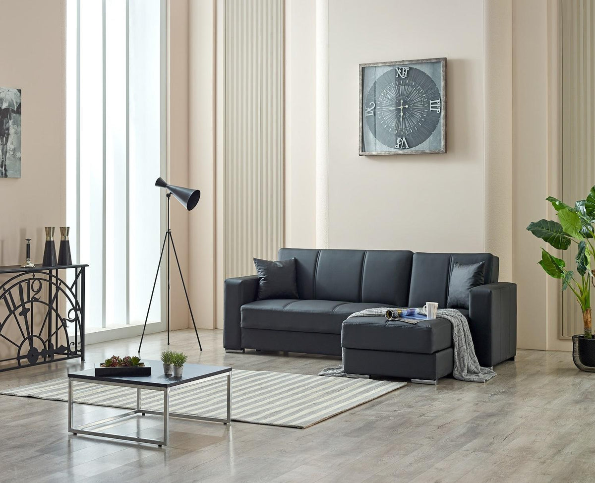 Black Futuro Leather Corner Sofa Bed from Kensley Home