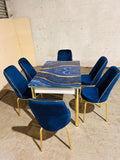 Gold Frame Extendable Dining Table with 6 Chairs in blue gold from Kensley Home