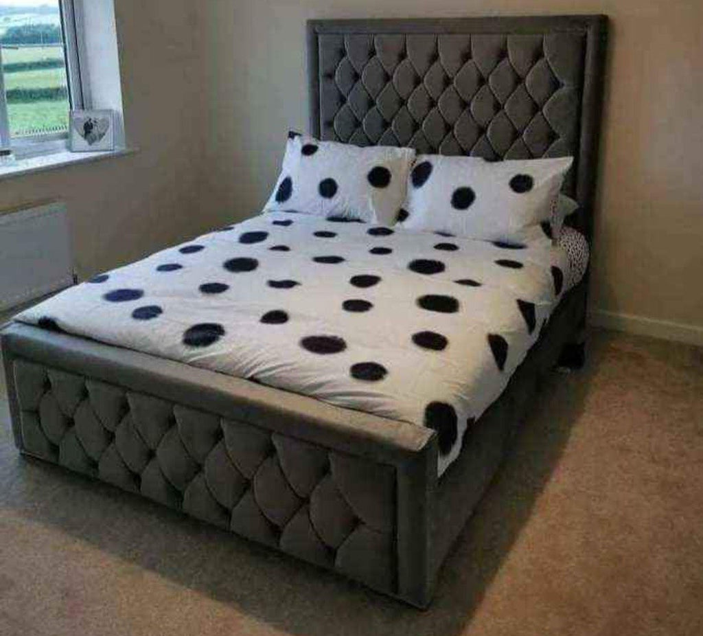 Dark grey Hilton Bed with chesterfield footboard