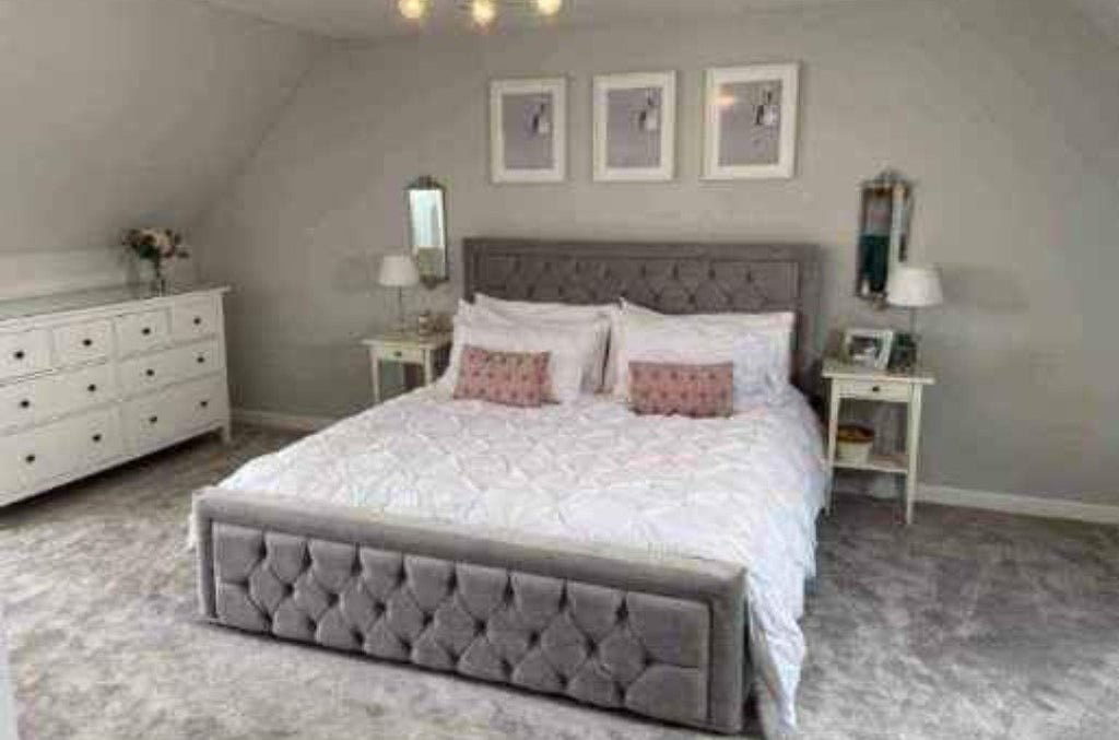 Light grey Hilton Bed in a bright loft bedroom