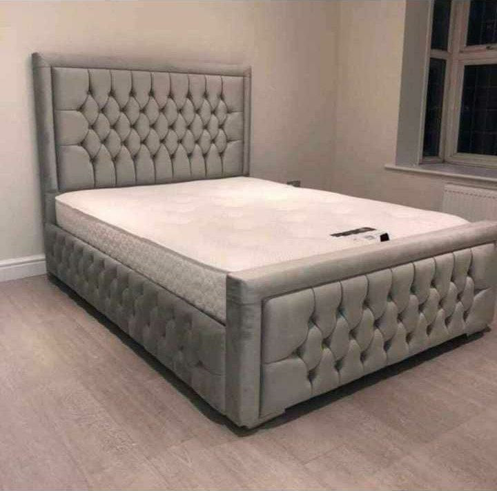 Grey Hilton Bed with deep framed footboard