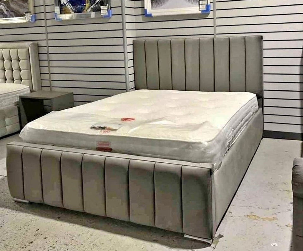 Grey velvet Panel Line Bed with pocket sprung mattress