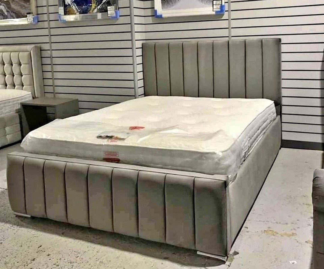 Grey velvet Panel Line Bed with pocket sprung mattress
