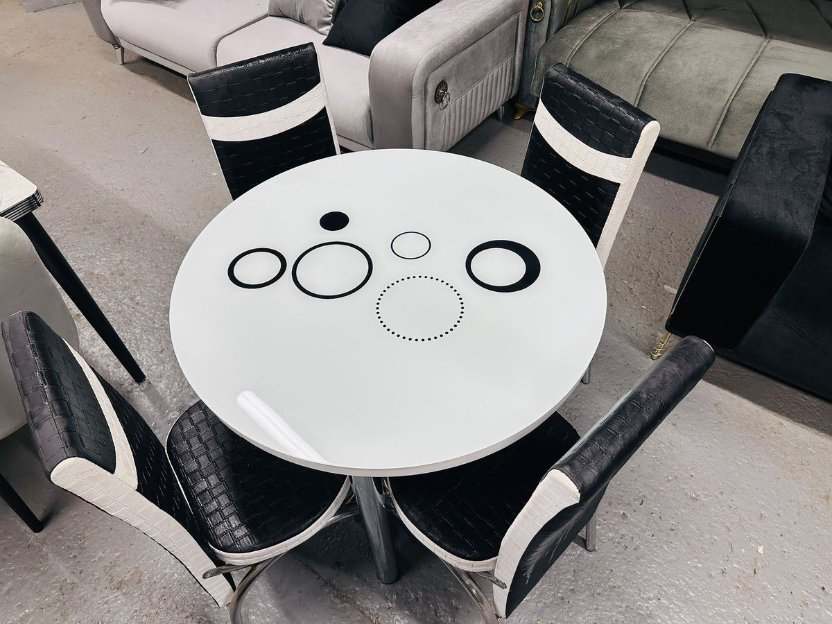 Round Glass Dining Table with 4 Chairs in white bubble from Kensley Home