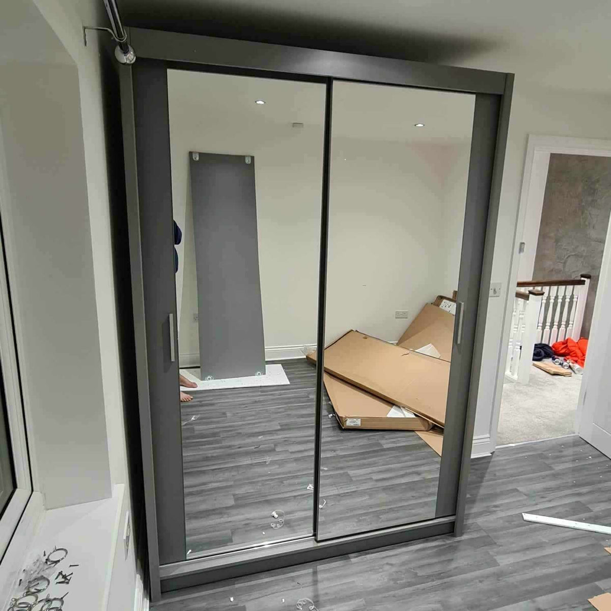 Black sliding wardrobe with two full mirror doors