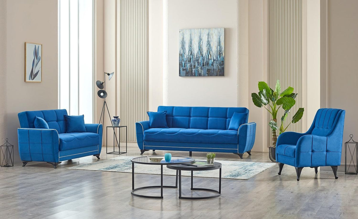 Navy Tual Sofa Bed with under-seat storage from Kensley Home